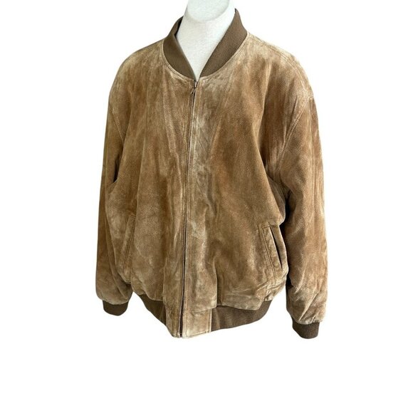 Vintage Reed Sportswear Brown Suede Leather Bomber Baseball Jacket Size XXL - Picture 2 of 8
